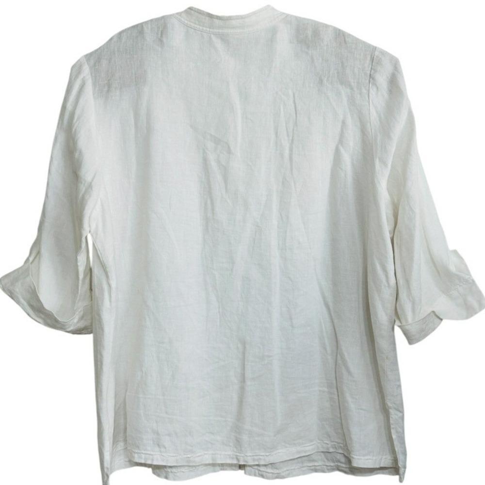JM Collection 100% Linen Blouse Womens White Button Front Boho Coastal Chic 20W - Picture 2 of 6
